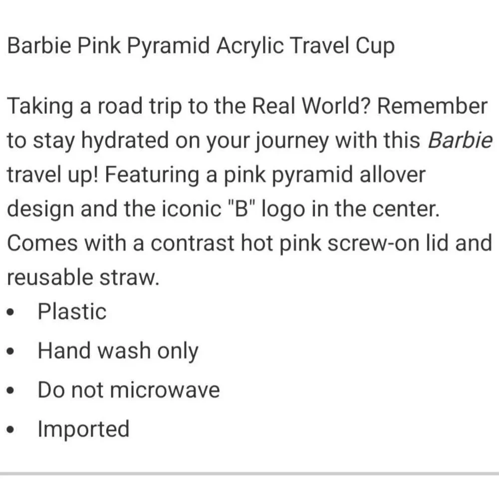 Barbie Set of 3 Pink Large Pyramid Acrylic Travel Cups